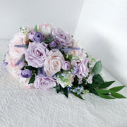 9 Inch Cascading Peony Bridal Bouquet 10 Stems Pink and Purple Artificial Flowers