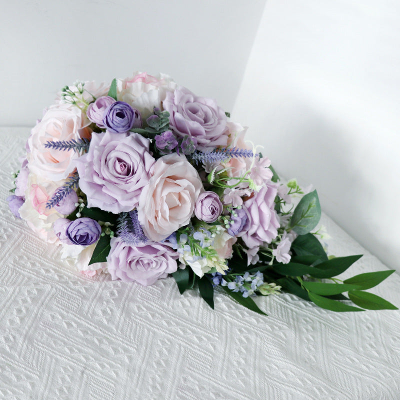 9 Inch Cascading Peony Bridal Bouquet 10 Stems Pink and Purple Artificial Flowers