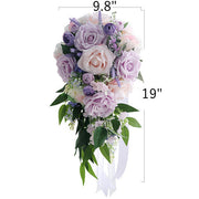 9 Inch Cascading Peony Bridal Bouquet 10 Stems Pink and Purple Artificial Flowers