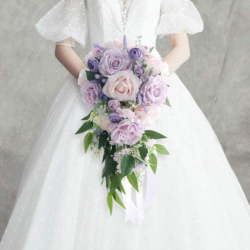 9 Inch Cascading Peony Bridal Bouquet 10 Stems Pink and Purple Artificial Flowers