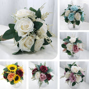 7 Inch Artificial Rose Bridesmaid Bouquets 10 Pcs Silk Wedding Flowers Bulk