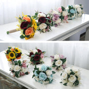 7 Inch Artificial Rose Bridesmaid Bouquets 10 Pcs Silk Wedding Flowers Bulk