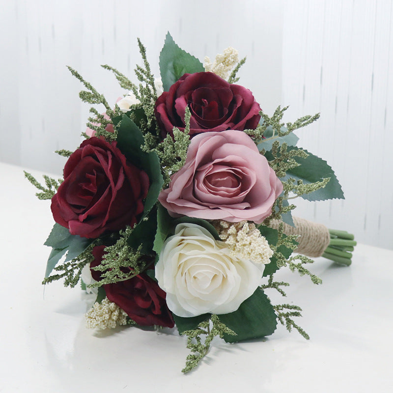 7 Inch Artificial Rose Bridesmaid Bouquets 10 Pcs Silk Wedding Flowers Bulk