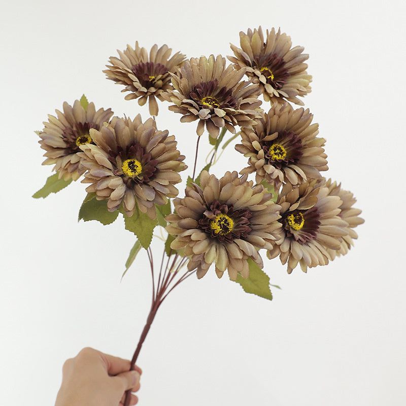 19 Inch Artificial Gerbera Daisy Bush - 9 Stems Silk Flowers for Autumn Winter Decor Bulk