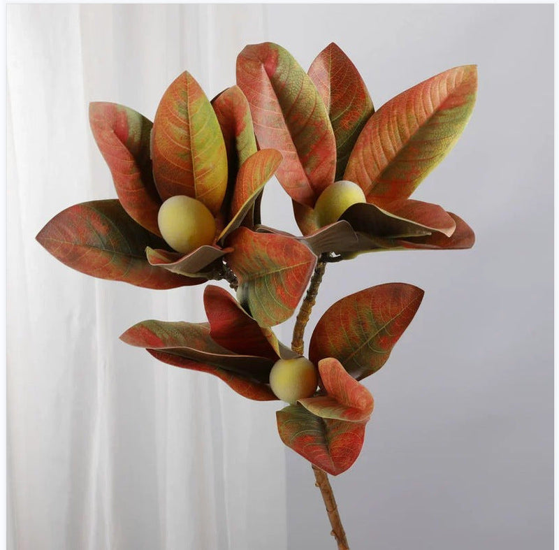 12 Inch Magnolia Leaves with Fruits Stems Spray, 12 Pcs Artificial Branch Leaves Bulk