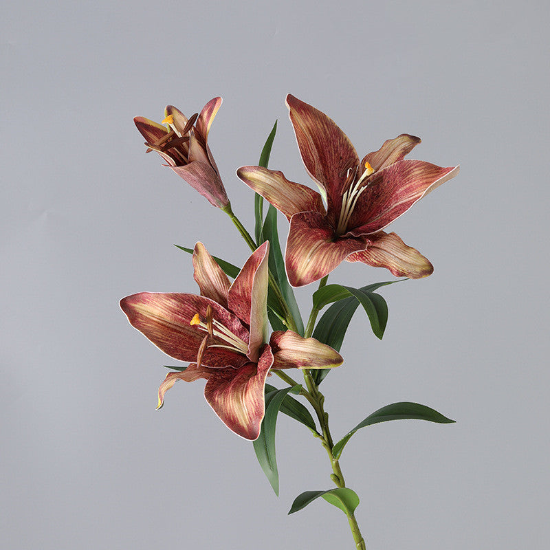 33 Inch Artificial Lilies Spray Stems, 6 Pcs Real Touch Retro Style Silk Flowers