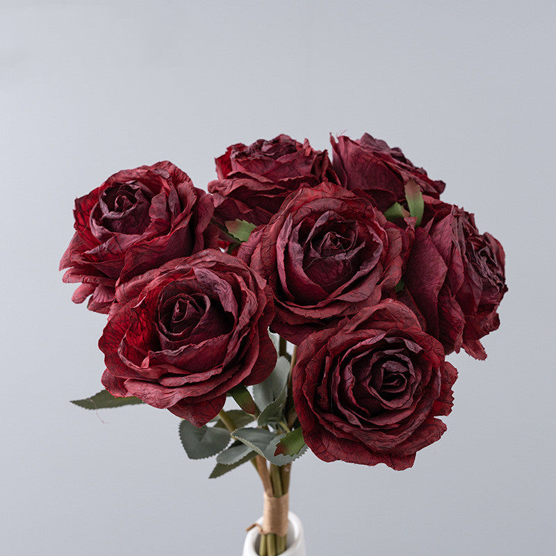 16.9 Inch Artificial Burnt-Edge Rose Bouquet, 10 Stems, Fall Colors Silk Flowers for Autumn Decor, Thanksgiving & Harvest Displays
