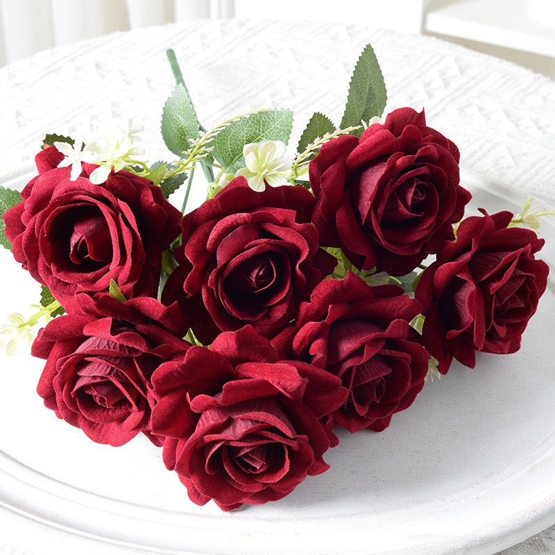 13.5 Inch Artificial Silk Rose Bush Bouquet, Bulk Wholesale, Faux Flower Stems