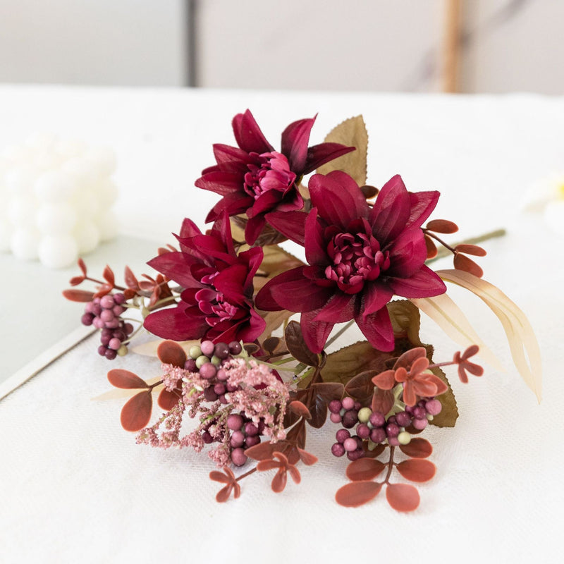 13 Inch Artificial Dahlia Flower Bush 10 Pcs Fall Decor Silk Flowers