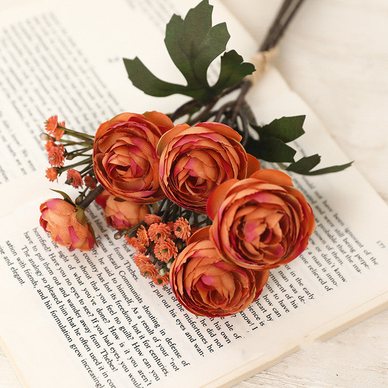 12.5 Inch Artificial Autumn Ranunculus Bouquet, 10 Pcs Realistic Fall Flowers for Thanksgiving Tabletop, Wreath, DIY Decor