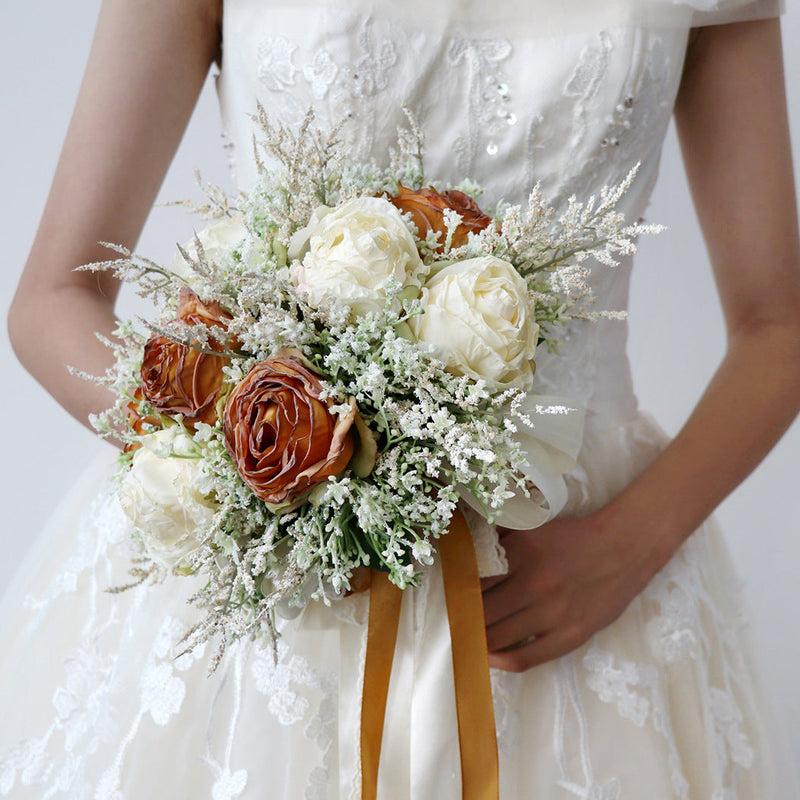 10 Pcs Burnt Orange Artificial Silk Rose Wedding Bridal Bouquet Flowers Bulk Wholesale