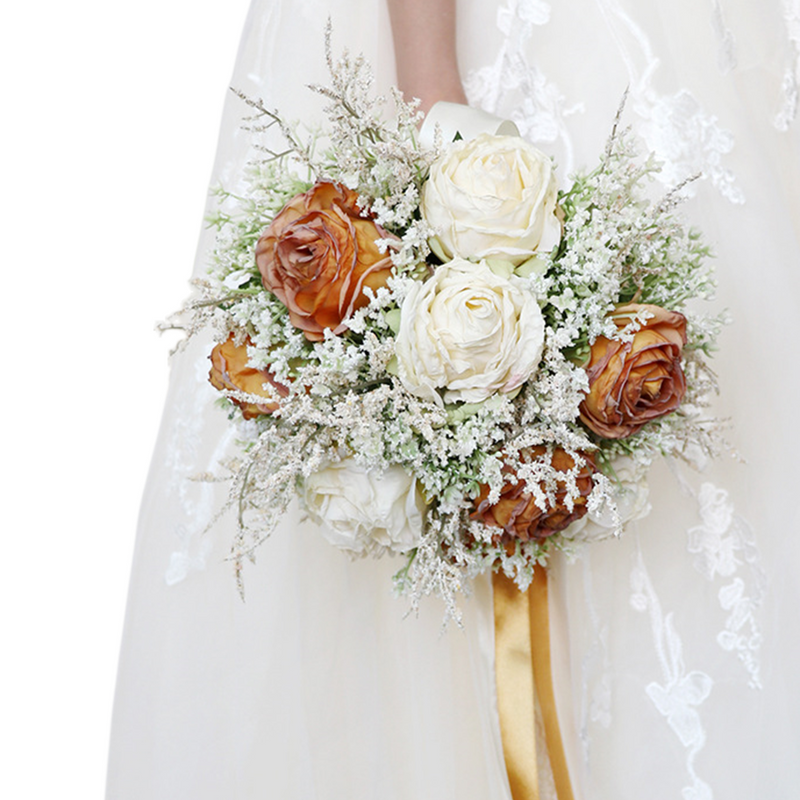 10 Pcs Burnt Orange Artificial Silk Rose Wedding Bridal Bouquet Flowers Bulk Wholesale