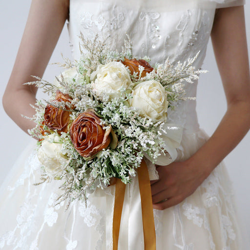 10 Pcs Burnt Orange Artificial Silk Rose Wedding Bridal Bouquet Flowers Bulk Wholesale