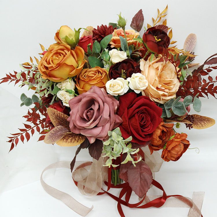 16 Inch Artificial Silk Rose Peony Flowers Bouquet, 10 Stems, Retro Style Floral Arrangement