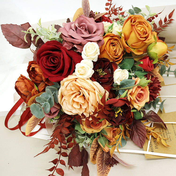 16 Inch Artificial Silk Rose Peony Flowers Bouquet, 10 Stems, Retro Style Floral Arrangement