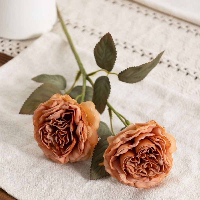 Realistic Silk Austin Roses Burnt Edge Artificial Flowers 12 Inch 10 Pcs for Wedding Arch Home Decoration Table Arrangements