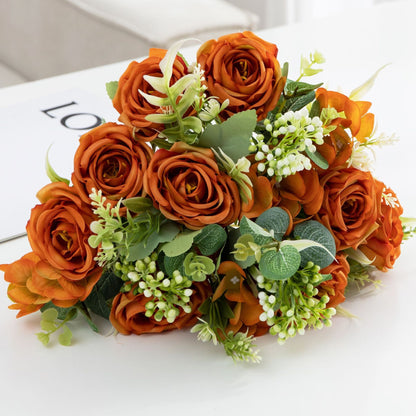 12.2 Inch Artificial Silk Rose Bouquet, Small Autumn Colors, Bulk Quantity