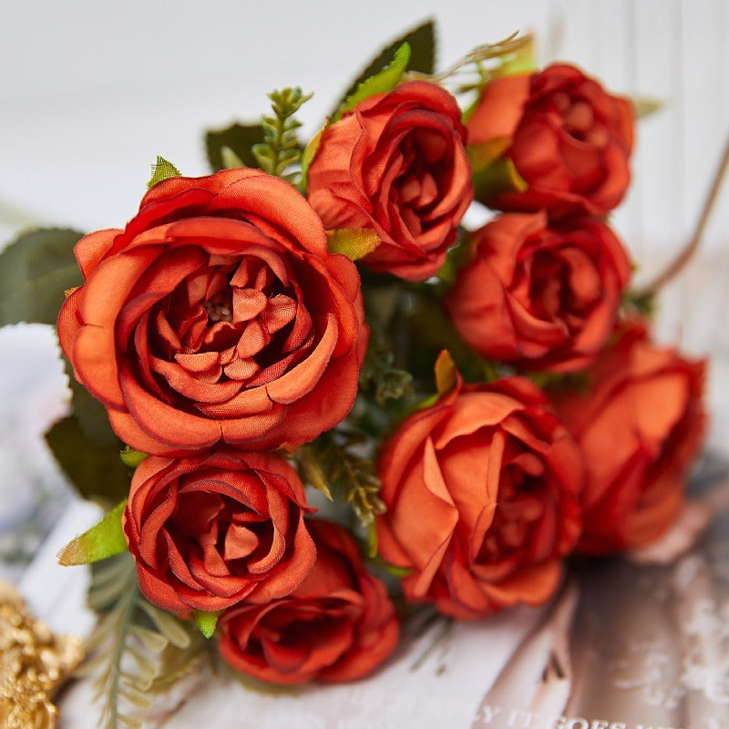 11 Inch Mini Artificial Rose Bush Stems 10 Pcs Fall Wedding Decoration Flowers