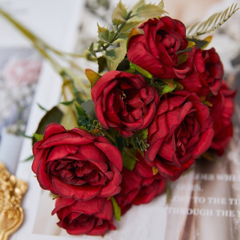 11 Inch Mini Artificial Rose Bush Stems 10 Pcs Fall Wedding Decoration Flowers