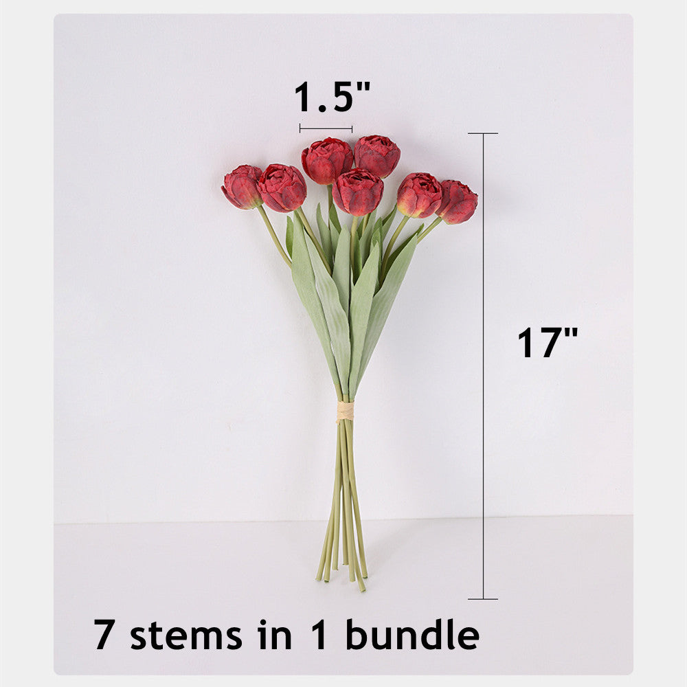Bulk 7 Pcs Artificial Burnt Tulip Stems Bouquet Wholesale