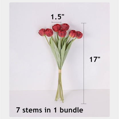 Bulk 7 Pcs Artificial Burnt Tulip Stems Bouquet Wholesale