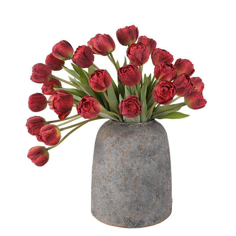 Bulk 7 Pcs Artificial Burnt Tulip Stems Bouquet Wholesale