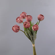 Bulk 7 Pcs Artificial Burnt Tulip Stems Bouquet Wholesale