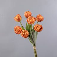Bulk 7 Pcs Artificial Burnt Tulip Stems Bouquet Wholesale