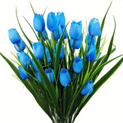 4 Bundles UV-Resistant Artificial Tulip Bushes for Indoor Outdoor Decor, Silk Flowers