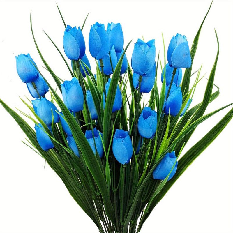 4 Bundles UV-Resistant Artificial Tulip Bushes for Indoor Outdoor Decor, Silk Flowers