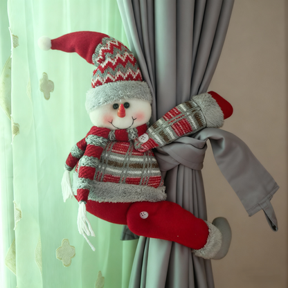 Santa Snowman & Reindeer Christmas Curtain Clips – 3-Pack Holiday Window Décor 13-17” Plush Holdbacks Gift-Ready