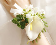 Handmade Calla Lily Wrist Corsage with Greenery, Bulk Artificial Flowers for Wedding, Prom, 1 Pc