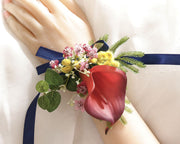 Handmade Calla Lily Wrist Corsage with Greenery, Bulk Artificial Flowers for Wedding, Prom, 1 Pc