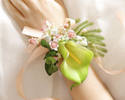 Handmade Calla Lily Wrist Corsage with Greenery, Bulk Artificial Flowers for Wedding, Prom, 1 Pc