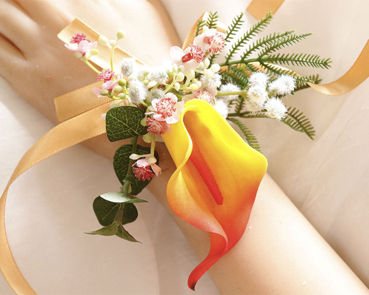 Handmade Calla Lily Wrist Corsage with Greenery, Bulk Artificial Flowers for Wedding, Prom, 1 Pc