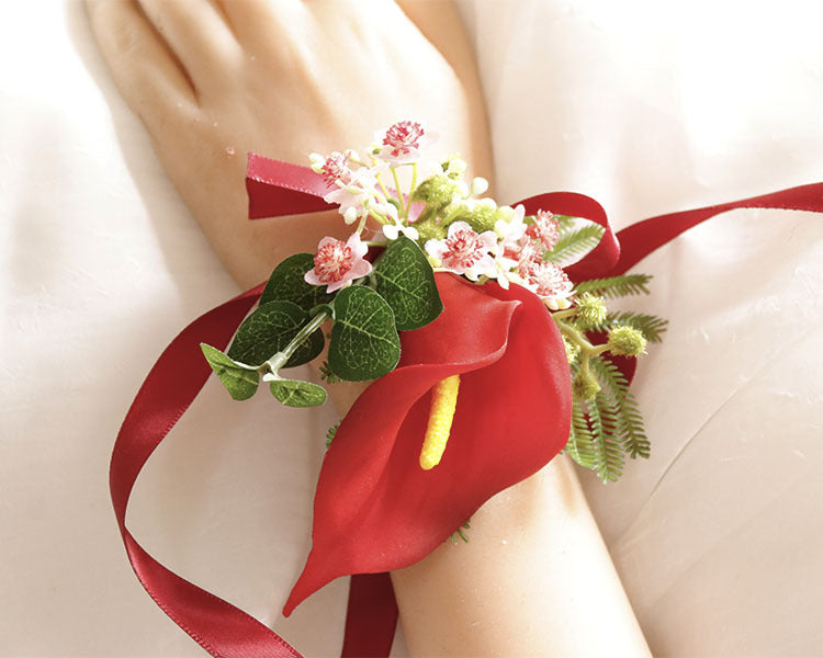 Handmade Calla Lily Wrist Corsage with Greenery, Bulk Artificial Flowers for Wedding, Prom, 1 Pc