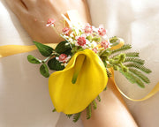 Handmade Calla Lily Wrist Corsage with Greenery, Bulk Artificial Flowers for Wedding, Prom, 1 Pc