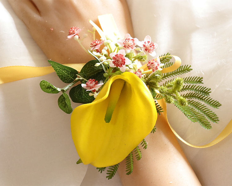 Handmade Calla Lily Wrist Corsage with Greenery, Bulk Artificial Flowers for Wedding, Prom, 1 Pc