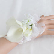 White Calla Lily Boutonniere and Corsage Bulk Set, Artificial Silk Flowers for Wedding, 12 Inch, 10 Pcs