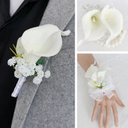 White Calla Lily Boutonniere and Corsage Bulk Set, Artificial Silk Flowers for Wedding, 12 Inch, 10 Pcs