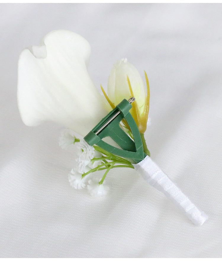 White Calla Lily Boutonniere and Corsage Bulk Set, Artificial Silk Flowers for Wedding, 12 Inch, 10 Pcs