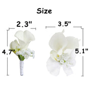 White Calla Lily Boutonniere and Corsage Bulk Set, Artificial Silk Flowers for Wedding, 12 Inch, 10 Pcs