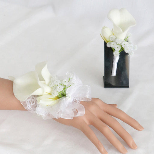 White Calla Lily Boutonniere and Corsage Bulk Set, Artificial Silk Flowers for Wedding, 12 Inch, 10 Pcs