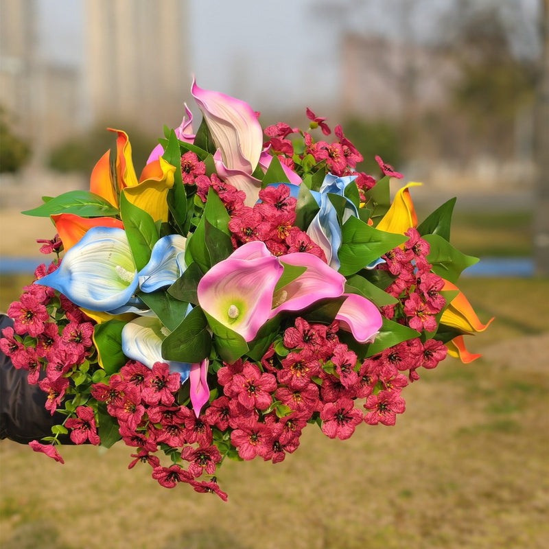 12 Bundles 15.7 Inch UV Resistant Artificial Calla Lily and Orchid Flowers for Outdoor Spring Decor