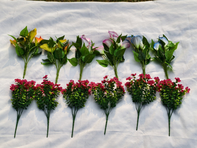 12 Bundles 15.7 Inch UV Resistant Artificial Calla Lily and Orchid Flowers for Outdoor Spring Decor