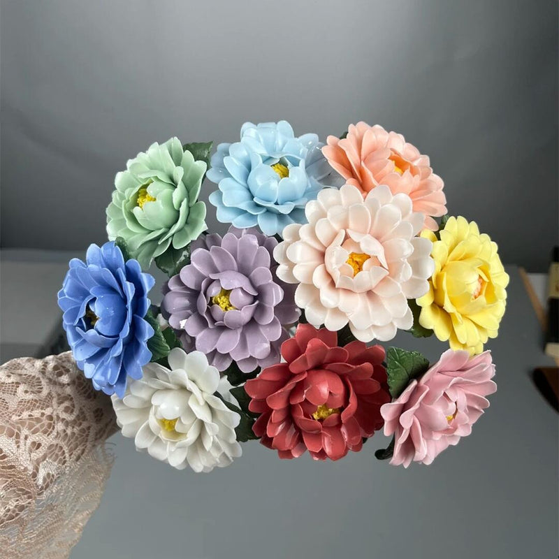 Porcelain Camellia Flower Stems 10 Pcs Ceramic Artificial Floral Craft Decoration