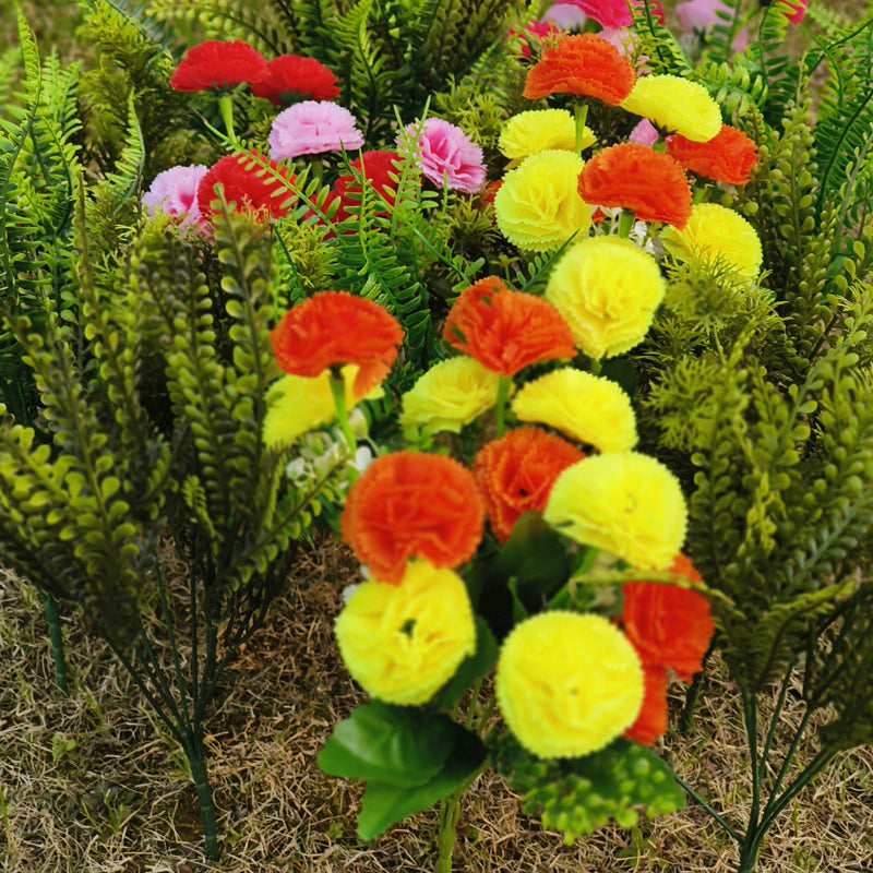 16 Inch 16 Pcs Mixed Artificial Carnation Flowers with Green Leaves UV Resistant Outdoor Plants