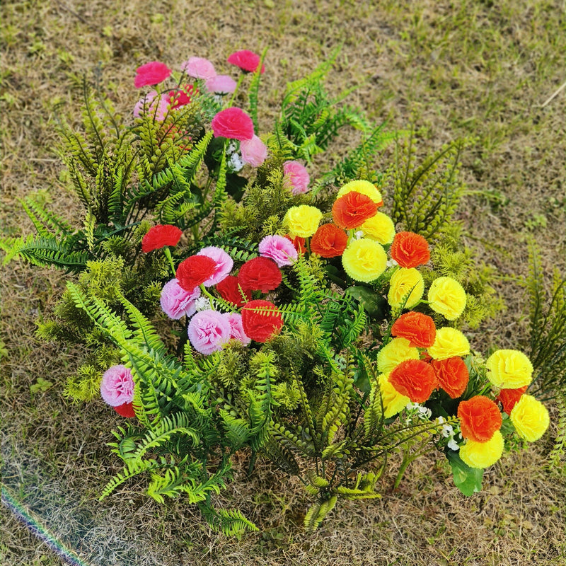 16 Inch 16 Pcs Mixed Artificial Carnation Flowers with Green Leaves UV Resistant Outdoor Plants