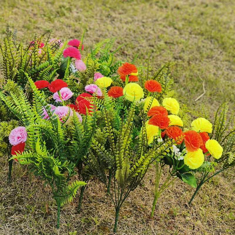16 Inch 16 Pcs Mixed Artificial Carnation Flowers with Green Leaves UV Resistant Outdoor Plants