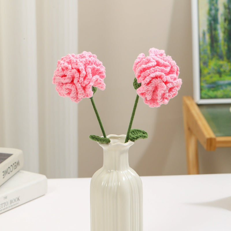 2 Pcs 13.7 Inch Artificial Knitted Carnation Flower Stems Bouquet for Crafts